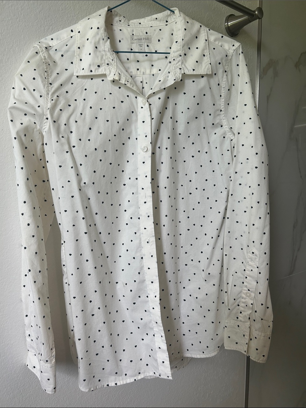 Garnet Hill off-white Organic Cotton Button-Up Shirt with Black Dot Print